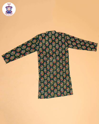 Green  - Boys Printed Long  Kurta