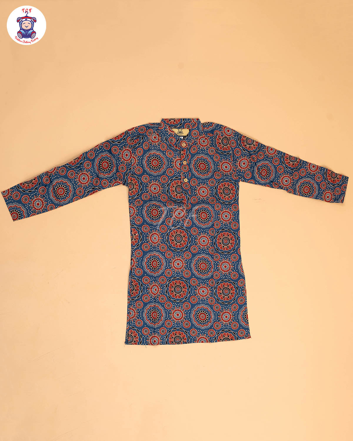 Blue & Maroon - Boys Printed Long  Kurta