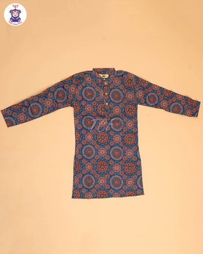 Blue & Maroon - Boys Printed Long  Kurta
