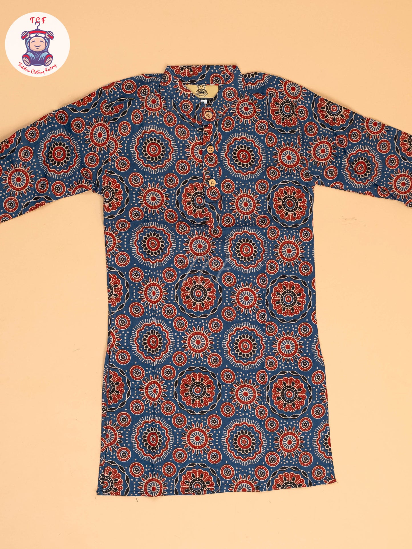 Blue & Maroon - Boys Printed Long  Kurta