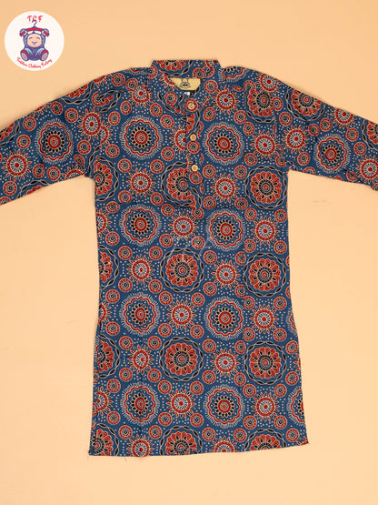 Blue & Maroon - Boys Printed Long  Kurta