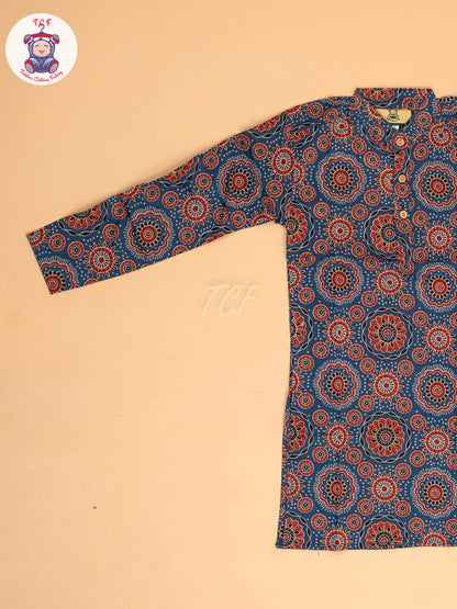 Blue & Maroon - Boys Printed Long  Kurta