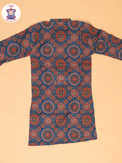 Blue & Maroon - Boys Printed Long  Kurta
