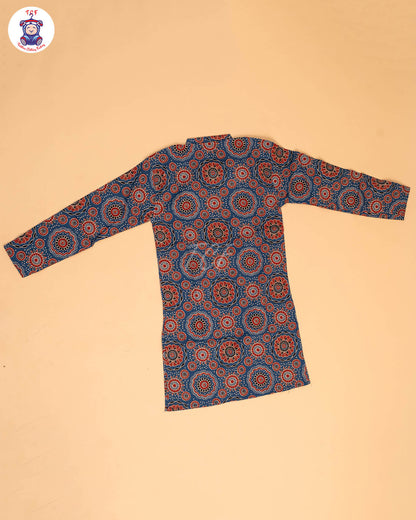 Blue & Maroon - Boys Printed Long  Kurta