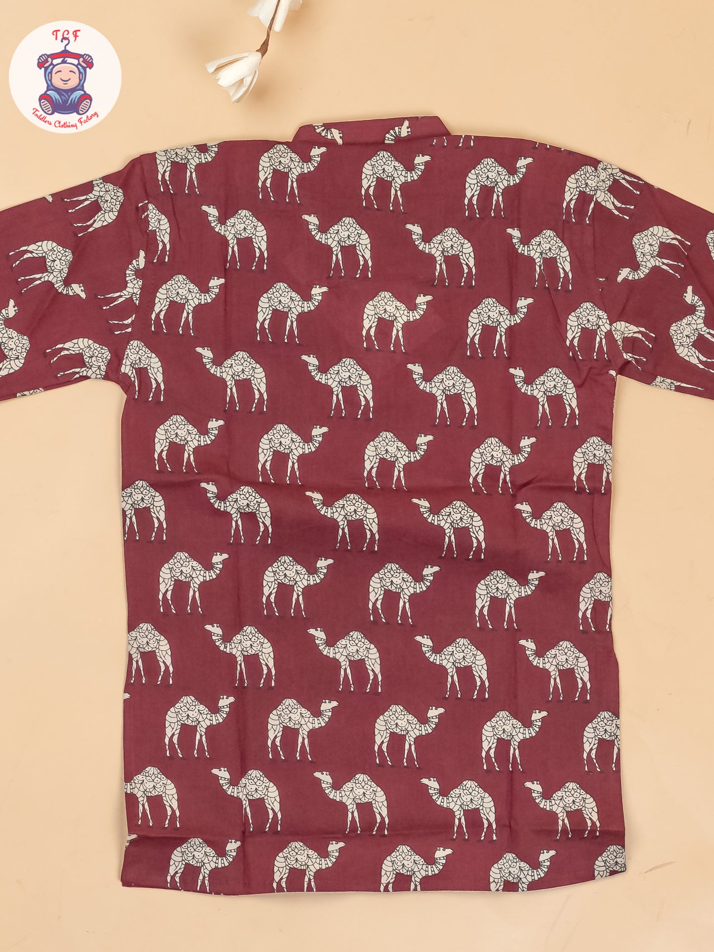 Maroon -  Boys Camel Printed Long Kurta