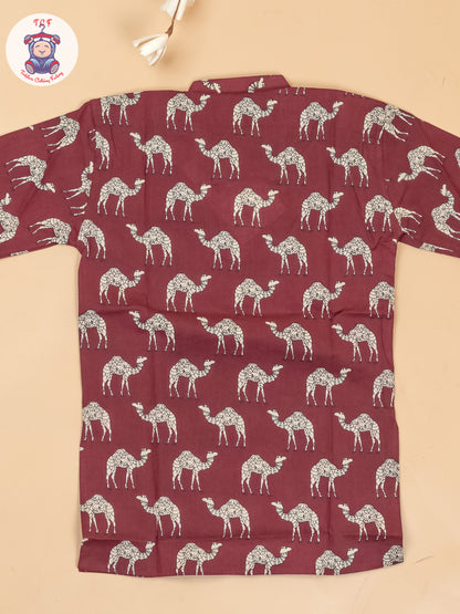 Maroon -  Boys Camel Printed Long Kurta