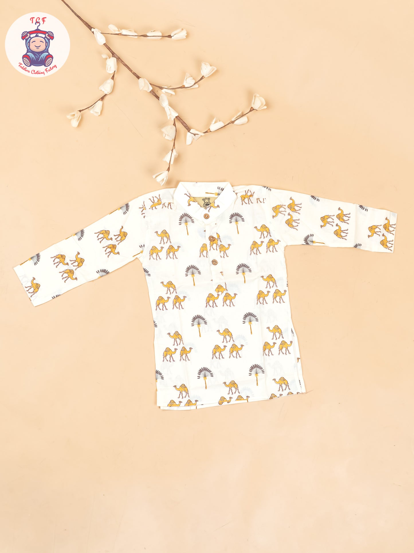 Half White -  Boys Camel Printed Long Kurta