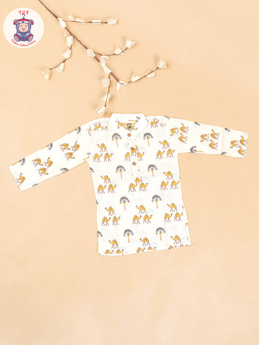 Half White -  Boys Camel Printed Long Kurta