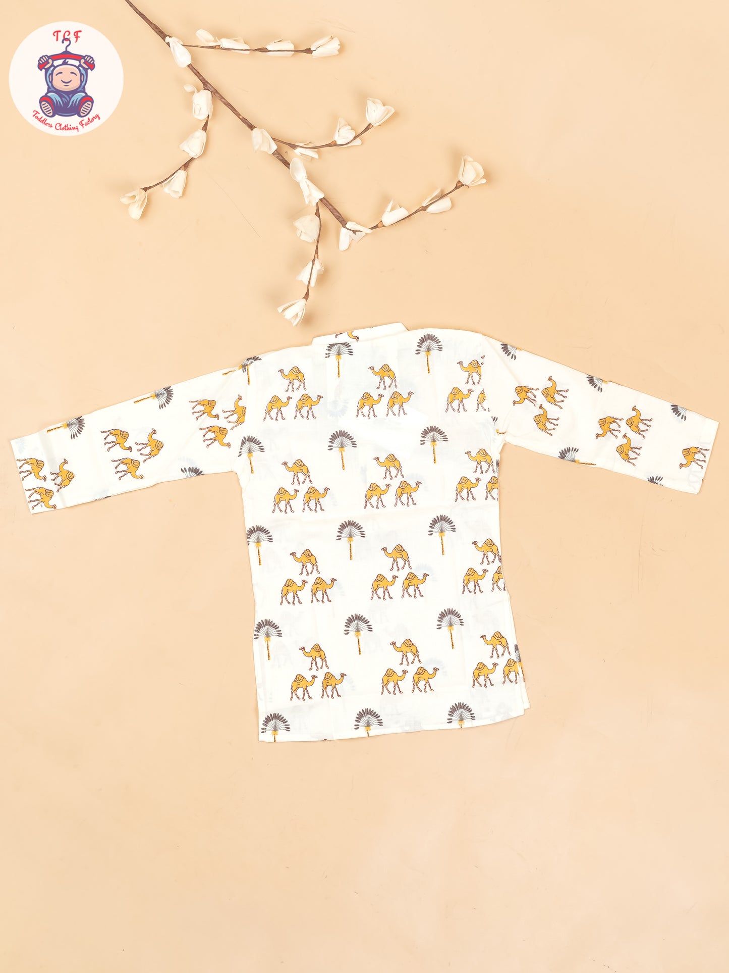 Half White -  Boys Camel Printed Long Kurta