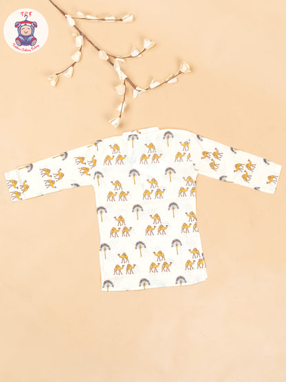 Half White -  Boys Camel Printed Long Kurta