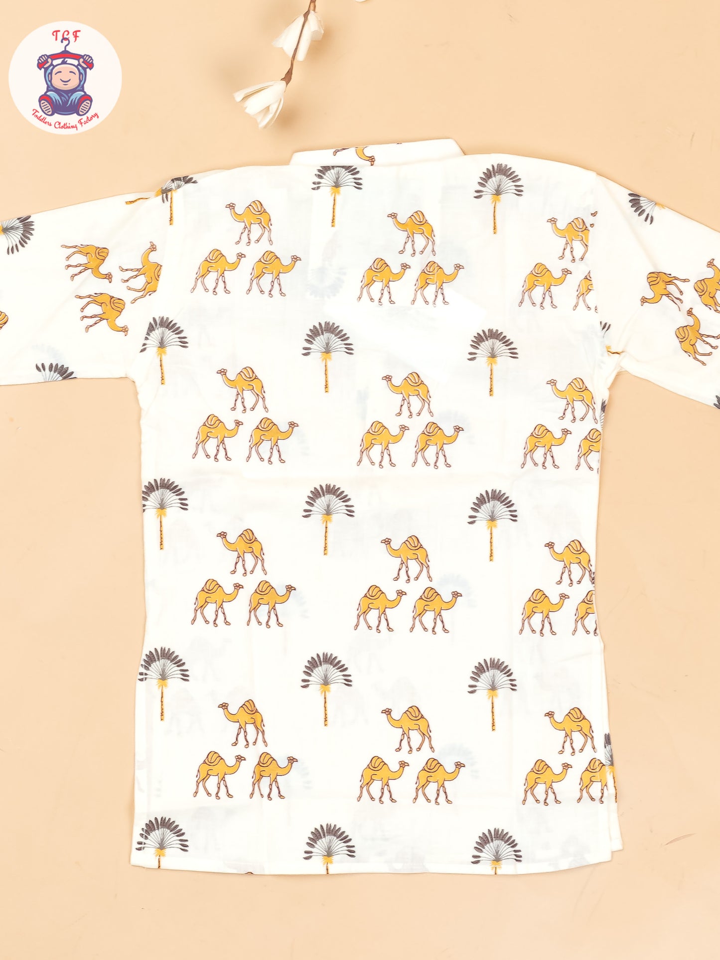 Half White -  Boys Camel Printed Long Kurta