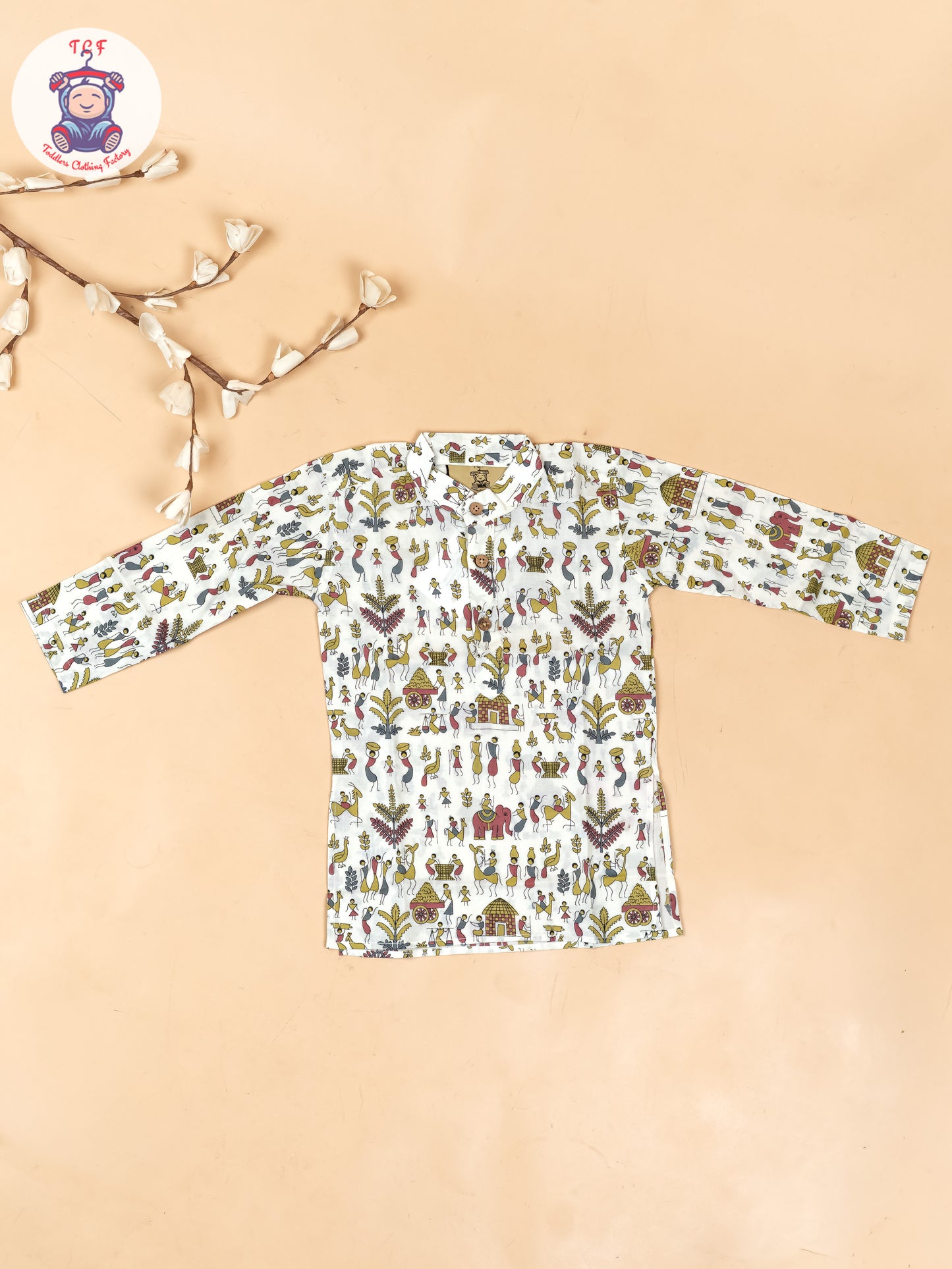 White - Boys Kalamkari Printed Long Kurta
