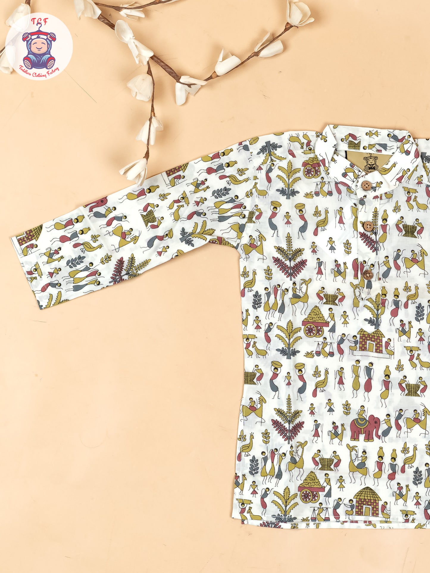White - Boys Kalamkari Printed Long Kurta