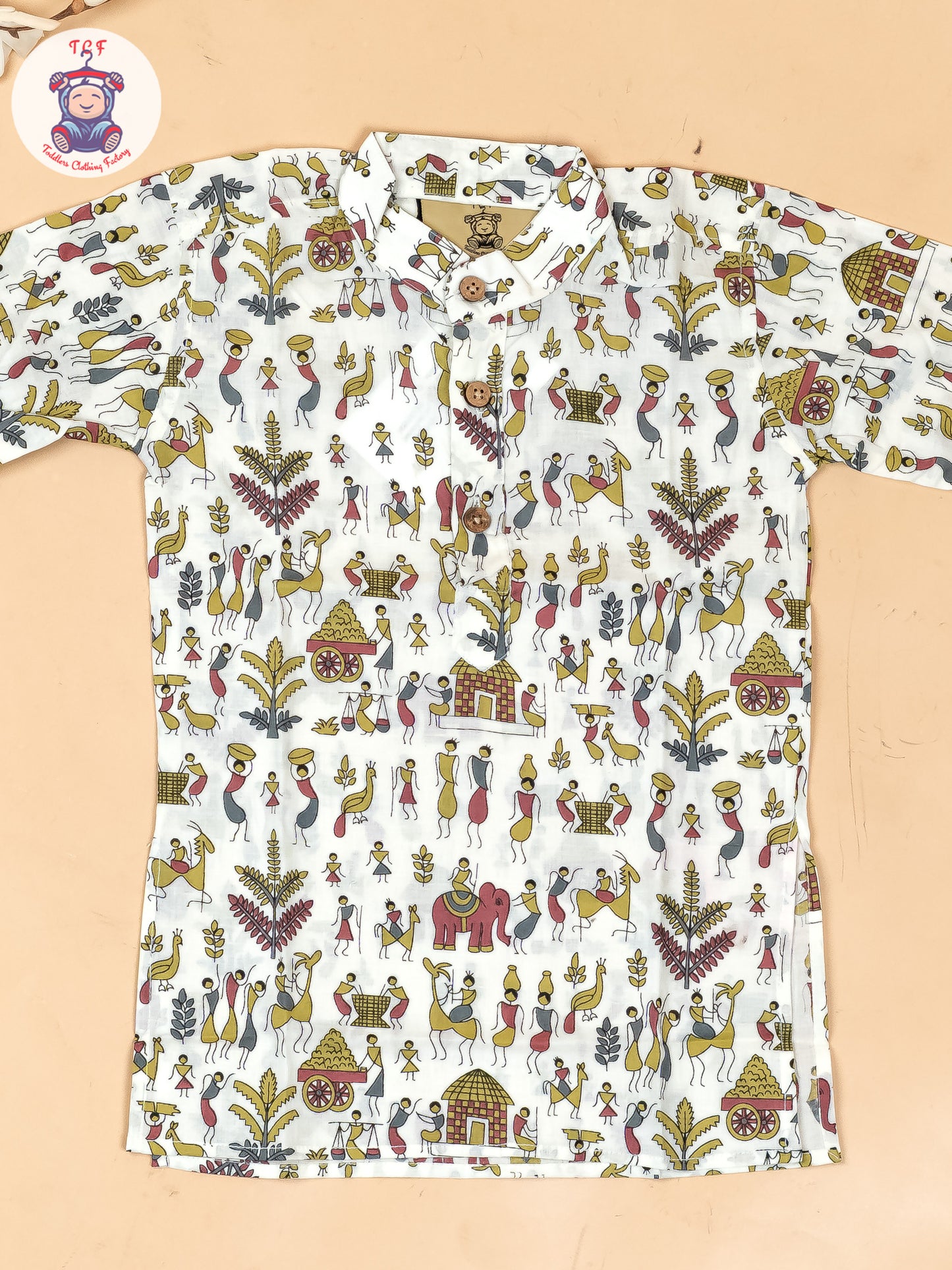 White - Boys Kalamkari Printed Long Kurta