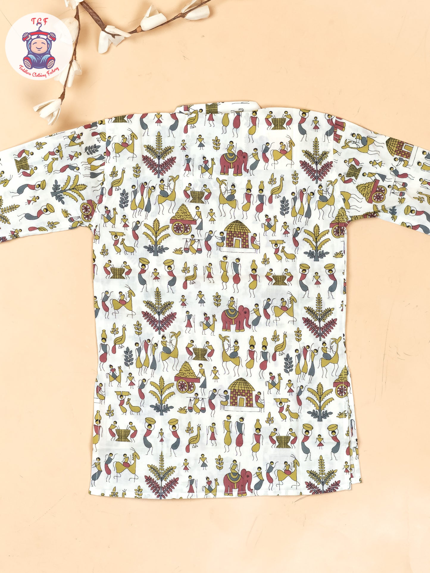 White - Boys Kalamkari Printed Long Kurta