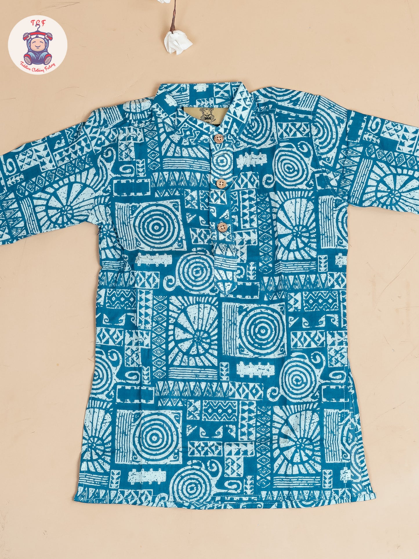 Green & White - Boy Printed Long Kurta