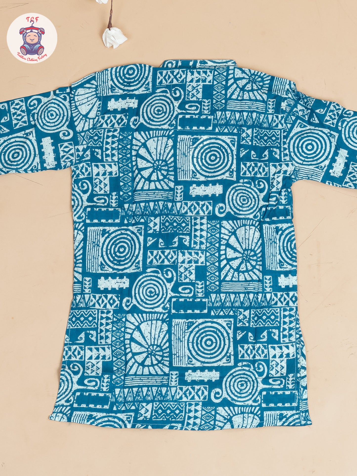 Green & White - Boy Printed Long Kurta