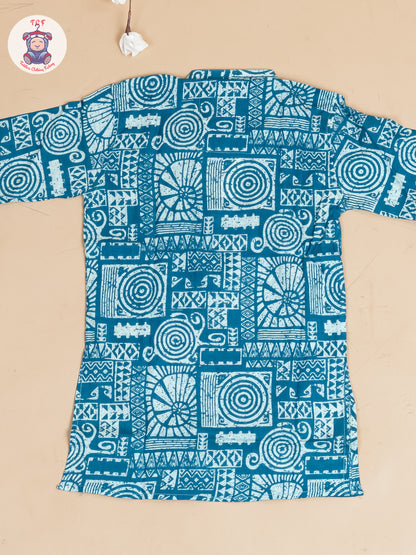 Green & White - Boy Printed Long Kurta