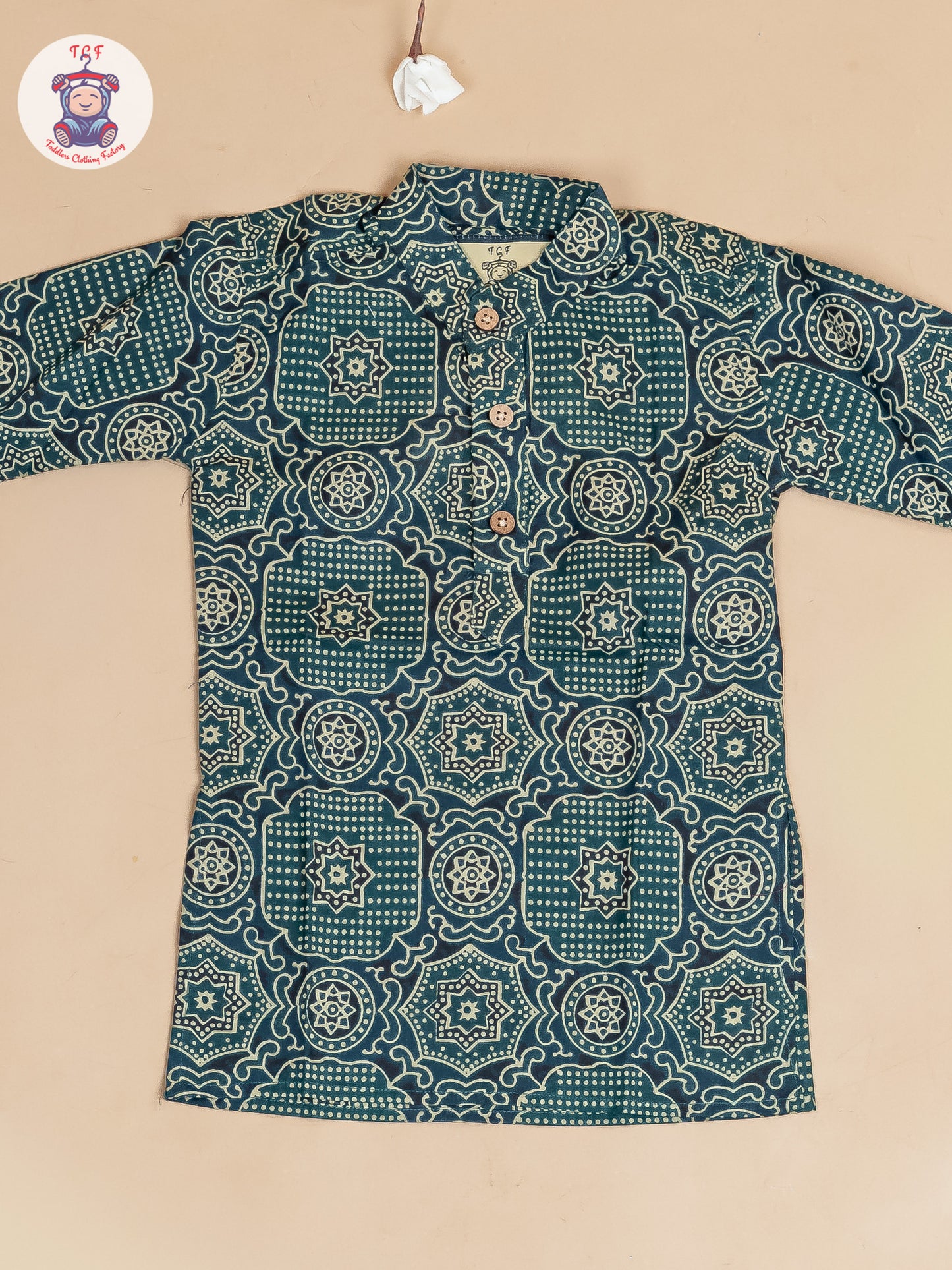 Dark Green - Boys Printed Long Kurta