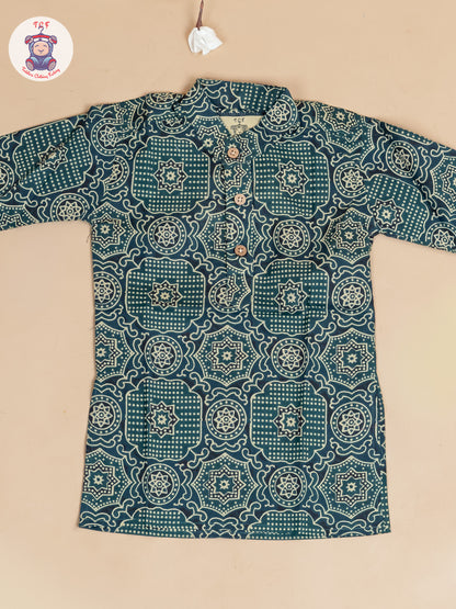 Dark Green - Boys Printed Long Kurta