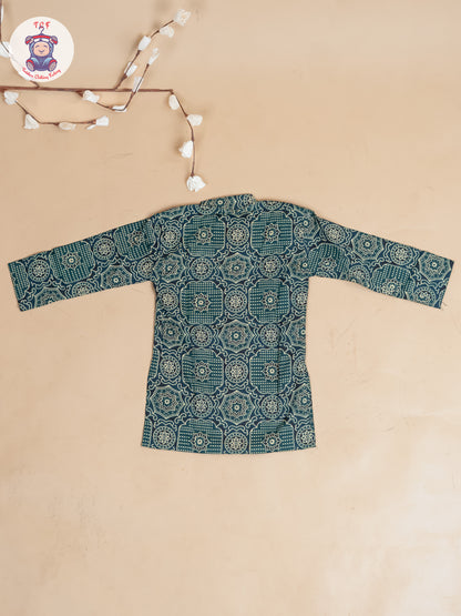 Dark Green - Boys Printed Long Kurta