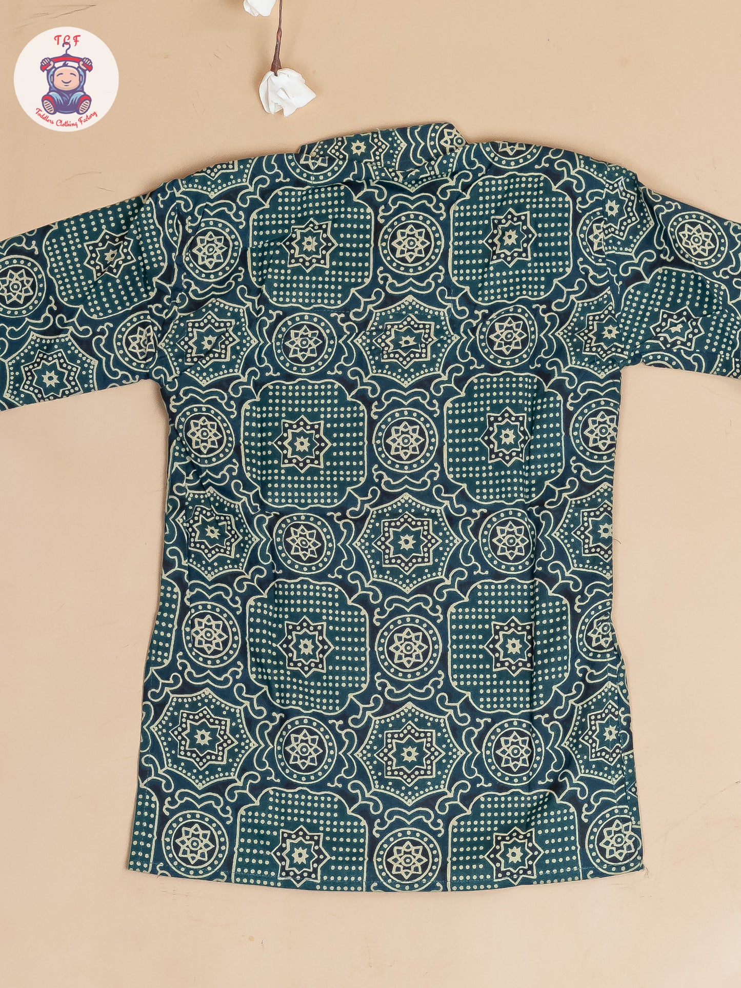 Dark Green - Boys Printed Long Kurta