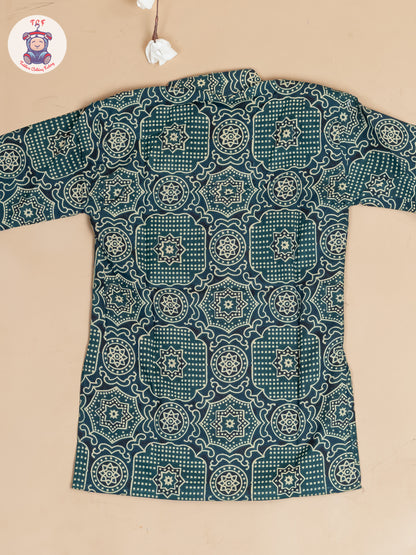 Dark Green - Boys Printed Long Kurta