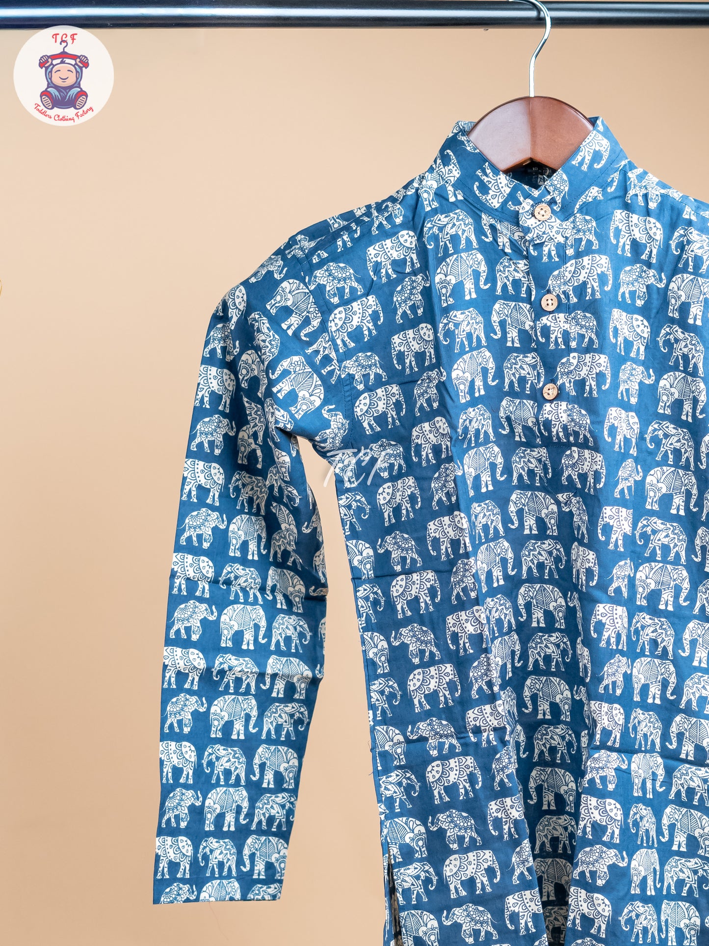 Blue - Boys Elephant Printed Long Kurta