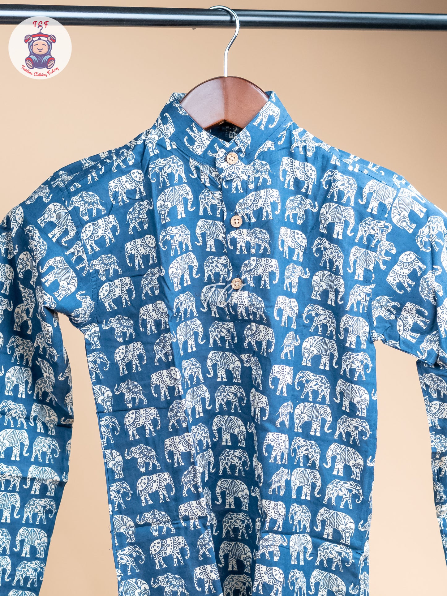 Blue - Boys Elephant Printed Long Kurta