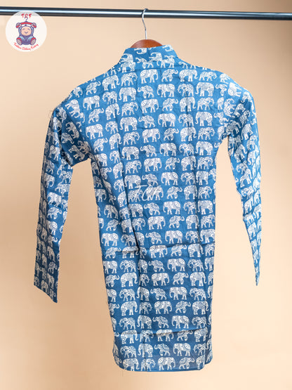 Blue - Boys Elephant Printed Long Kurta