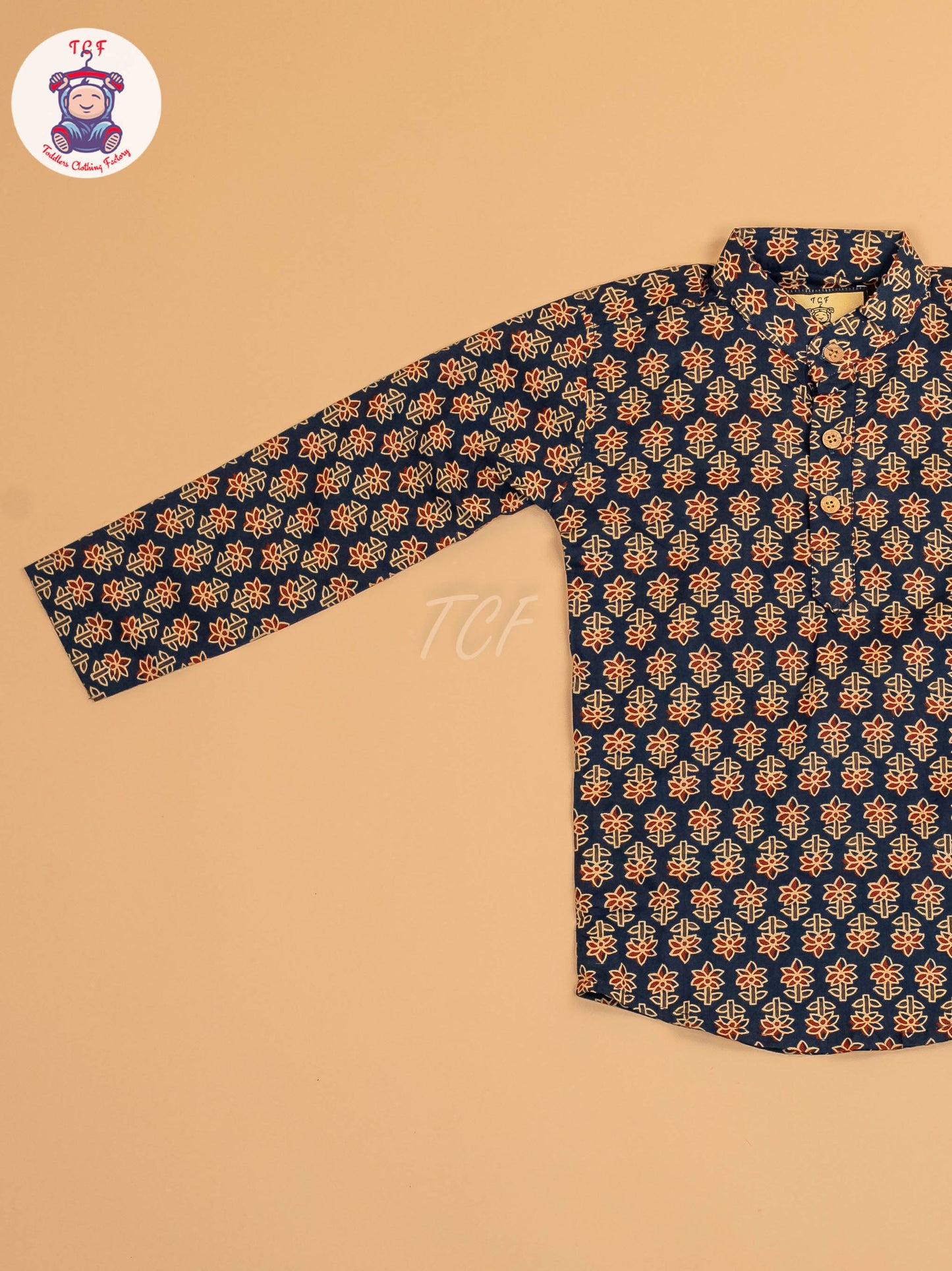 Navy Blue & Maroon - Boys Printed Short Kurta