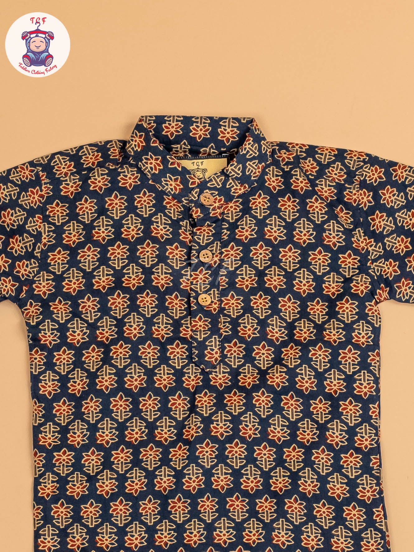 Navy Blue & Maroon - Boys Printed Short Kurta