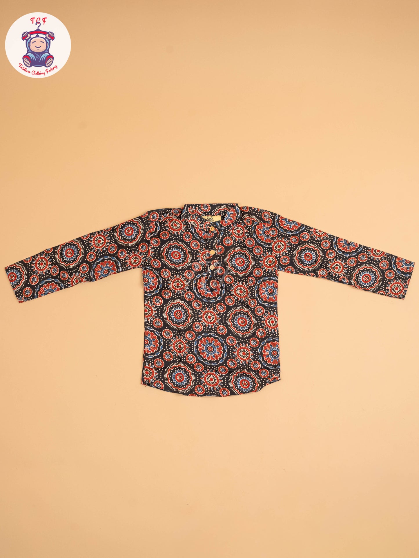 Black & Maroon - Boys Printed Short Kurta