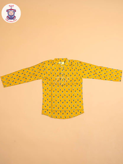 Mustard & Black - Boys Printed Short Kurta