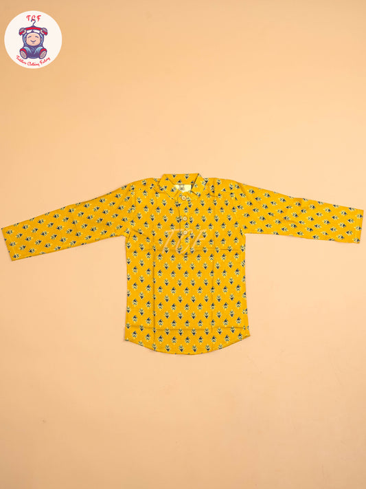Mustard & Black - Boys Printed Short Kurta