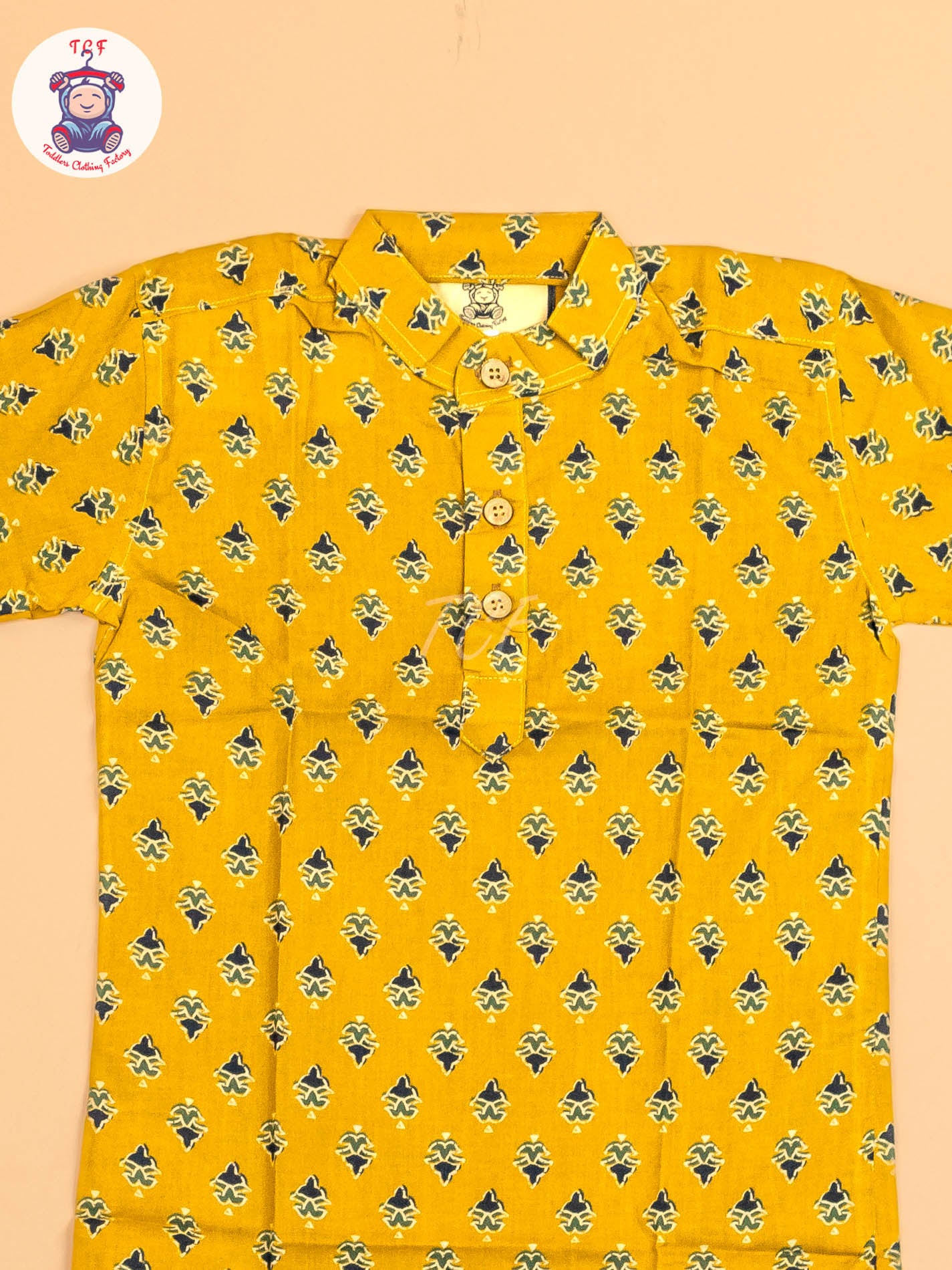 Mustard & Black - Boys Printed Short Kurta