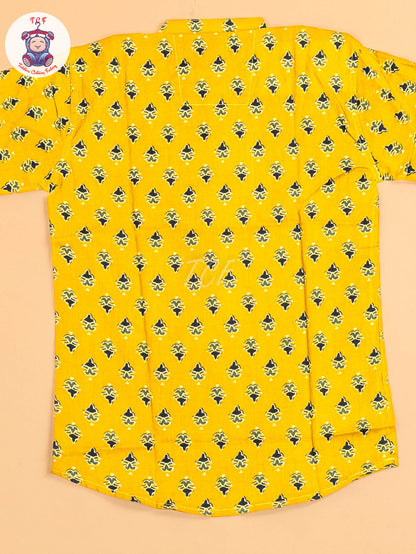 Mustard & Black - Boys Printed Short Kurta
