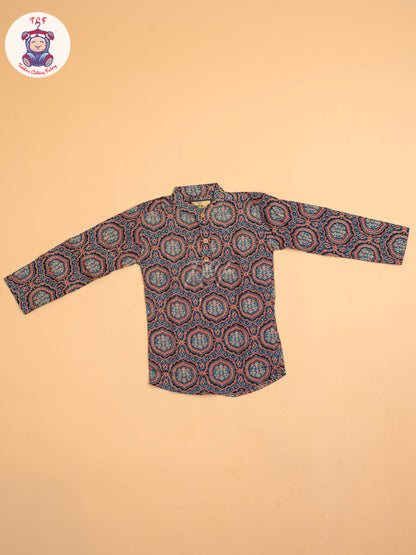 Black & Maroon - Boys Printed Short Kurta