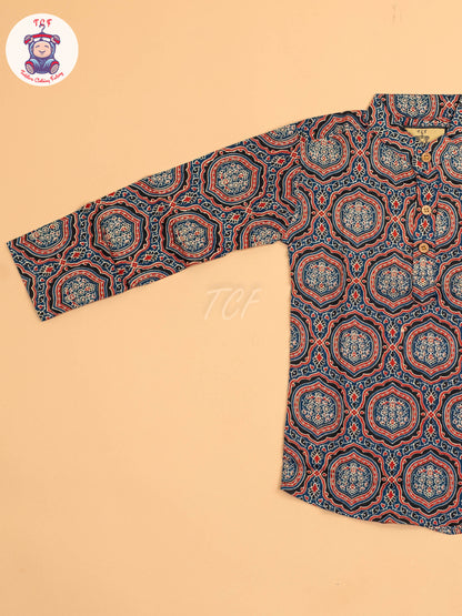 Black & Maroon - Boys Printed Short Kurta