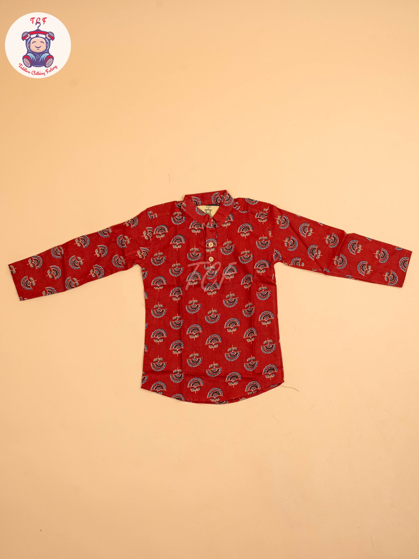 Red & Black - Boys Printed Short Kurta