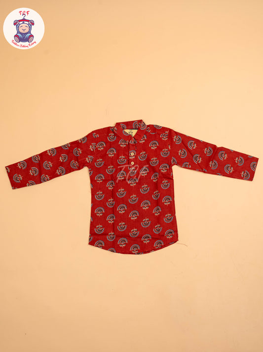 Red & Black - Boys Printed Short Kurta
