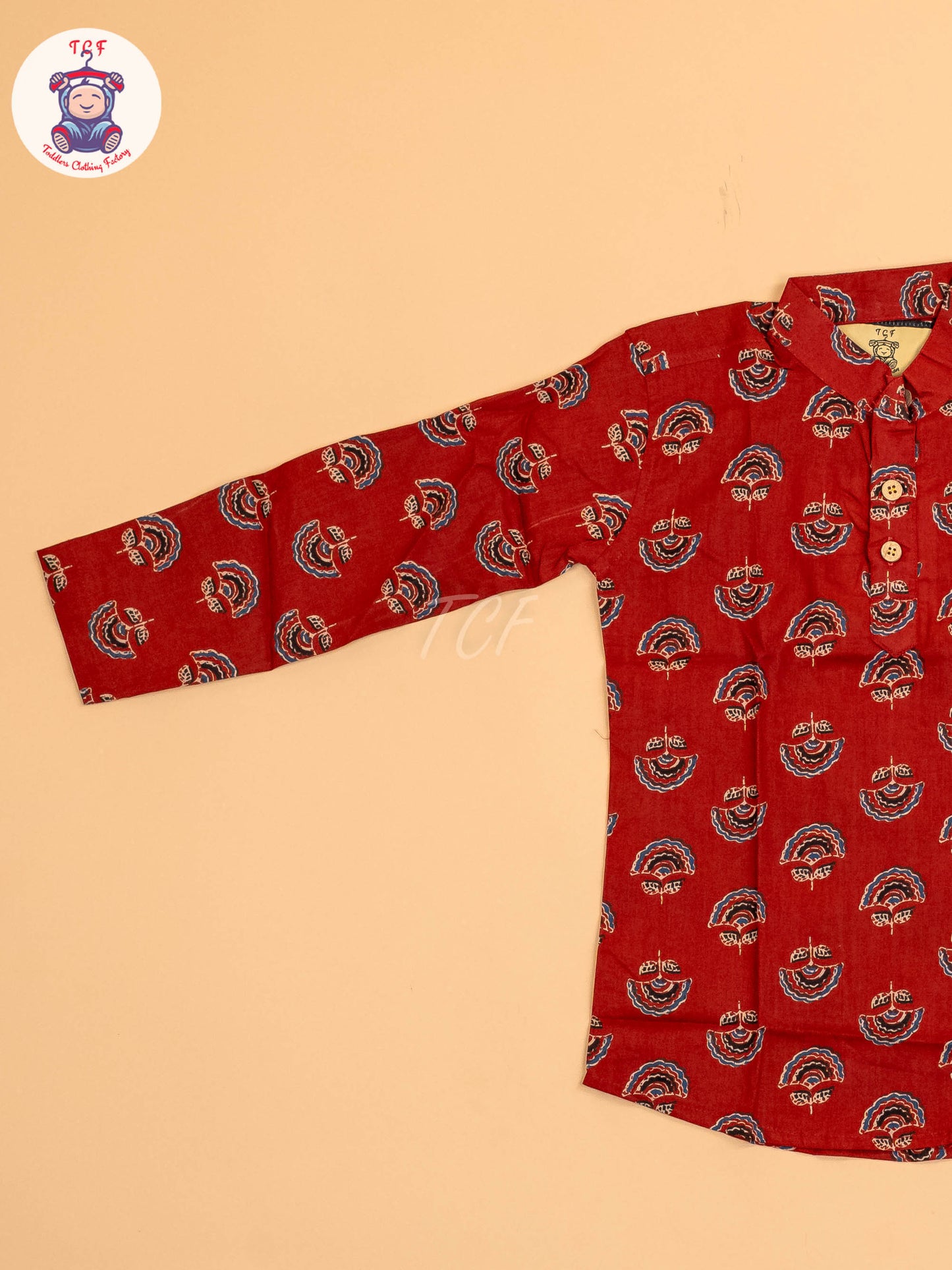 Red & Black - Boys Printed Short Kurta