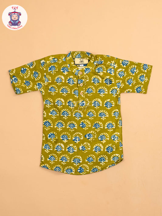 Green & Blue - Boys Printed Short Kurta