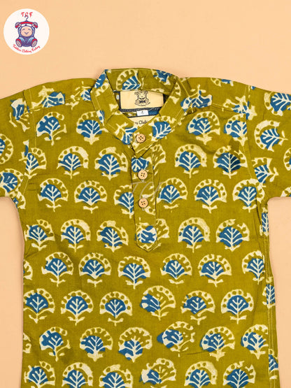 Green & Blue - Boys Printed Short Kurta