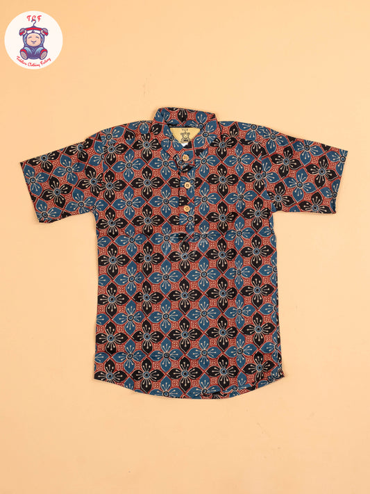 Maroon & Black - Boys Printed Short Kurta