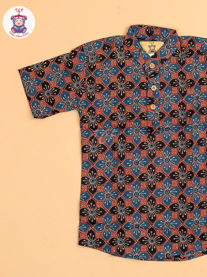 Maroon & Black - Boys Printed Short Kurta