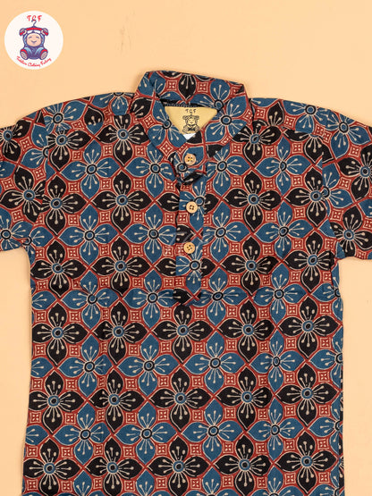 Maroon & Black - Boys Printed Short Kurta