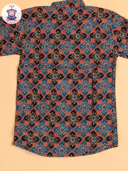 Maroon & Black - Boys Printed Short Kurta