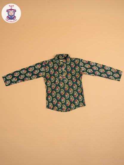 Green - Boys Printed Short Kurta