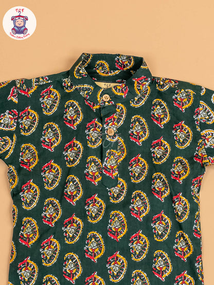 Green - Boys Printed Short Kurta